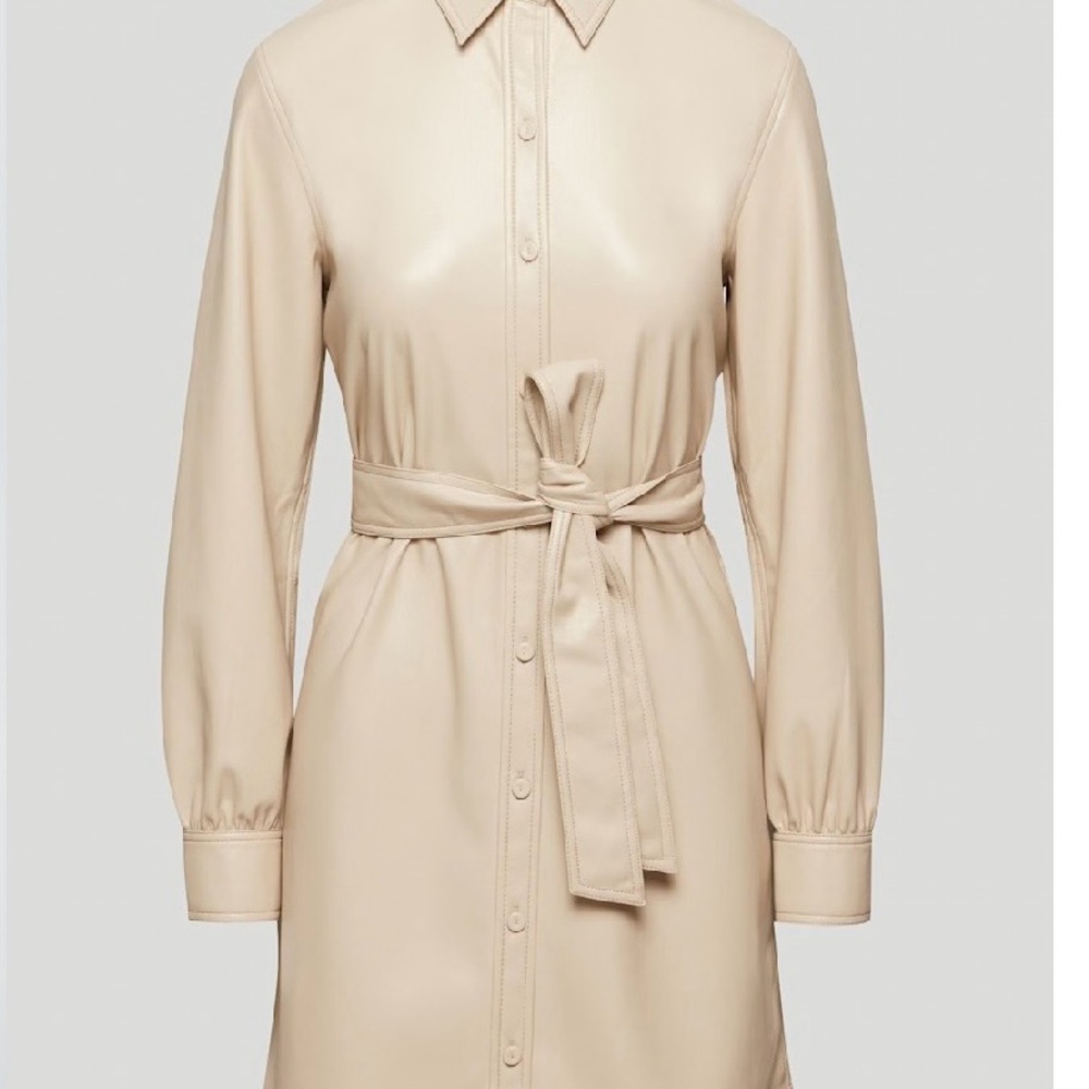 Aritzia Beige Long Sleeve Belted Shirt Dress